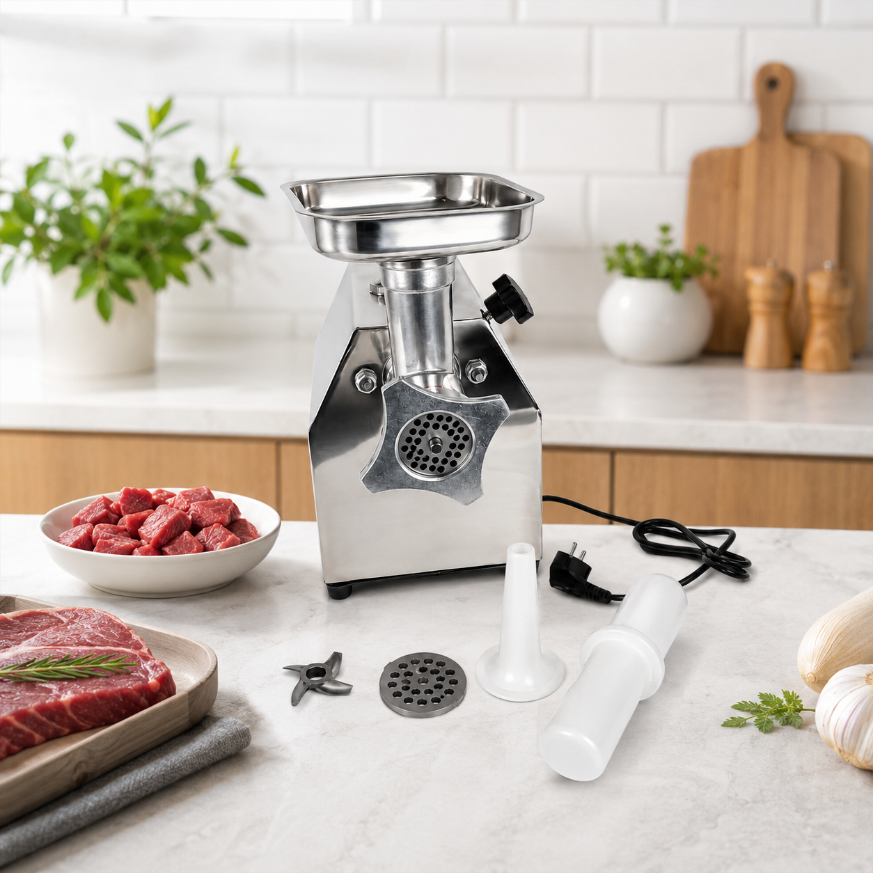Masina de tocat carne electrica din inox Craft Tec ,1000W,100 Kg/h,11.5 Kg