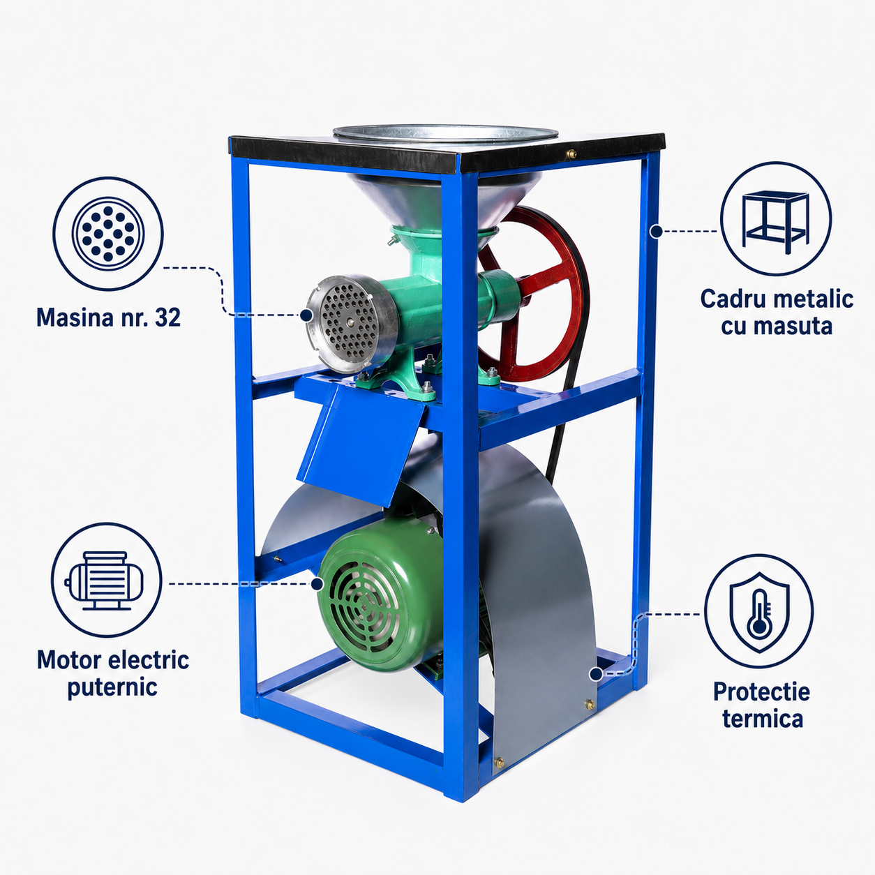 Masina tocat carne nr.32 cu motor electric 2200w cu palnie si masuta Metal