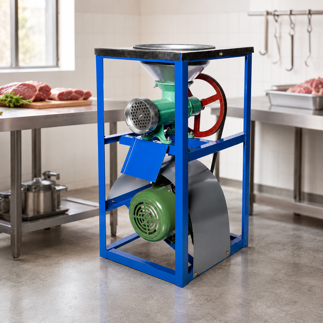 Masina tocat carne nr.32 cu motor electric 2200w cu palnie si masuta Metal