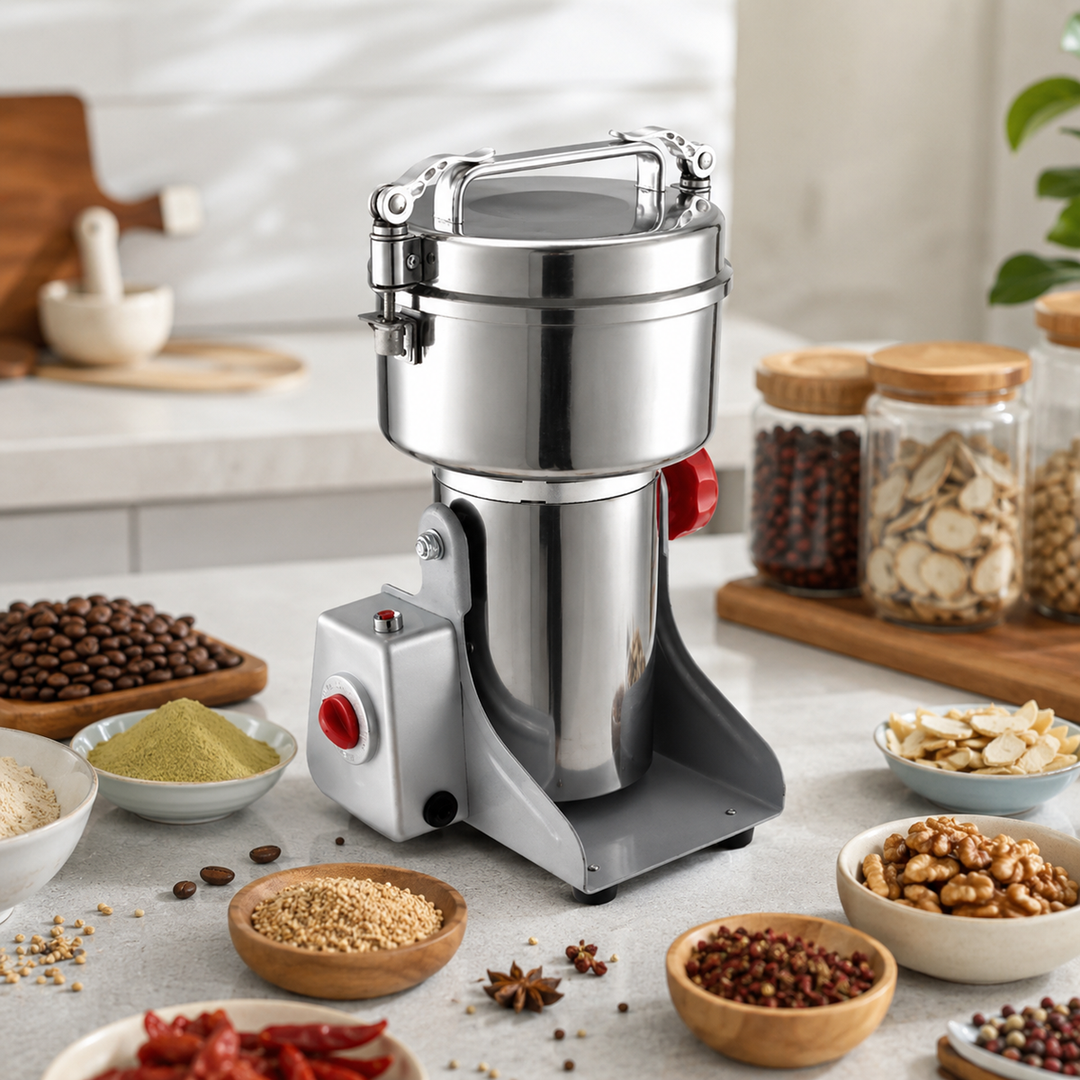 Rasnita Electrica Profesionala Inox 800g, 2000W, Multifunctionala pentru Cereale, Cafea si Condimente