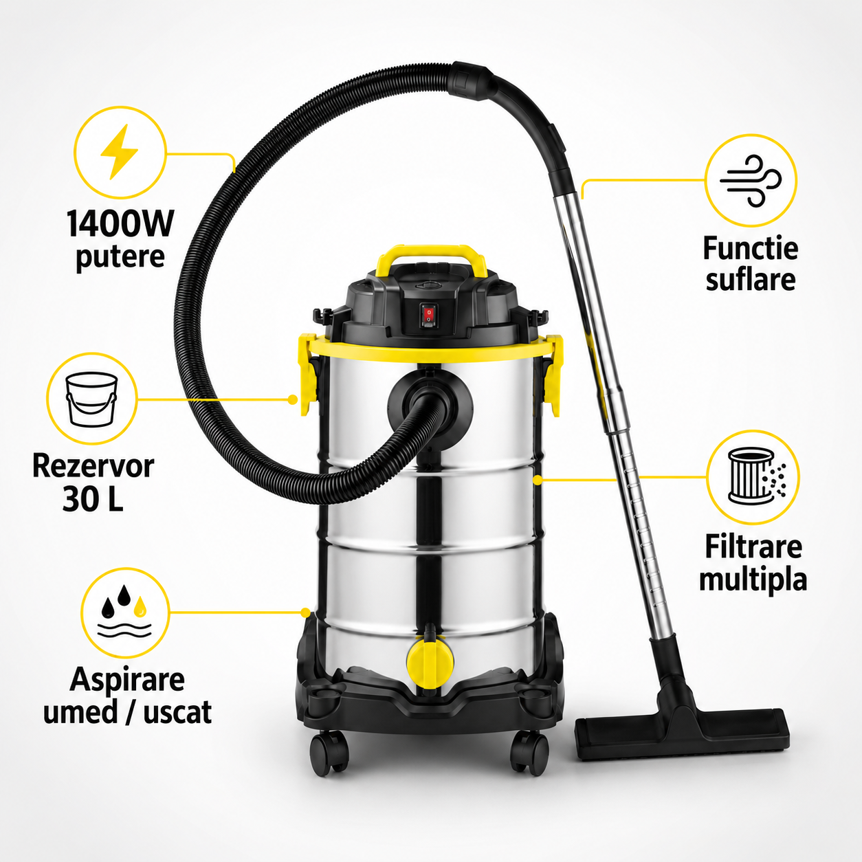 Aspirator fara sac umed -uscat Royalty Line , putere 1400 W, capacitate 30 L