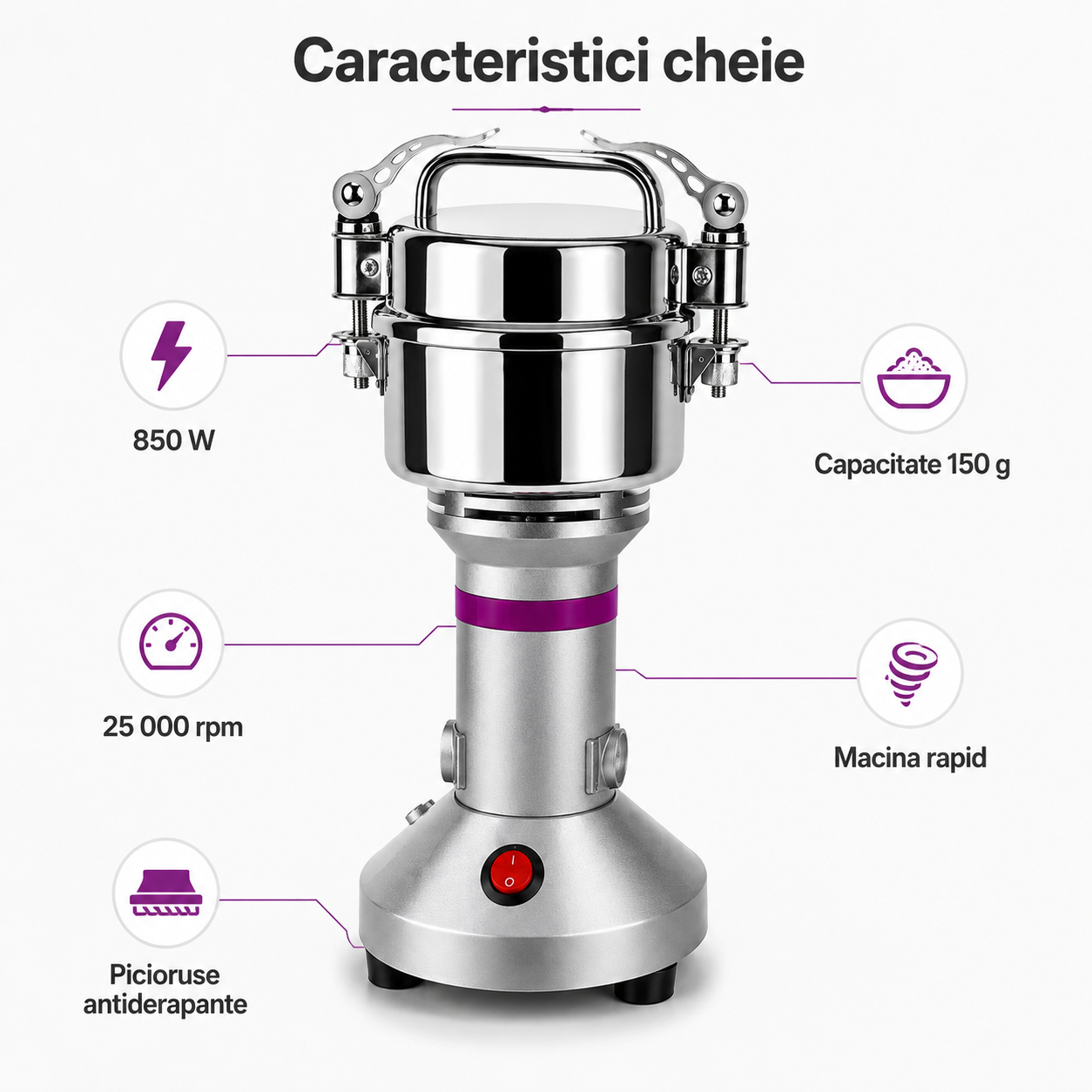 Royalty Line – Moara multifunctionala / macinator, 850 W, capacitate 150 g