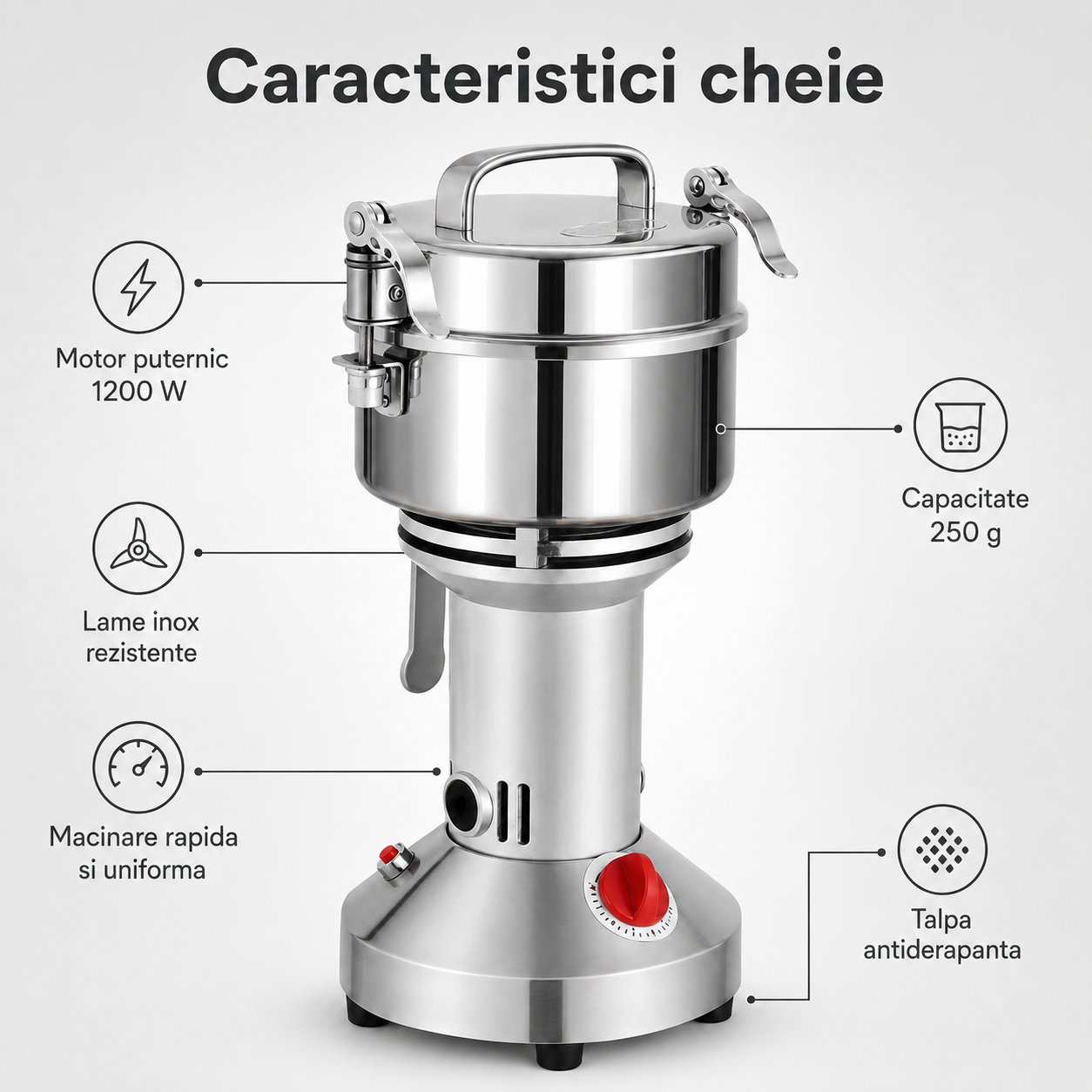 Royalty Line – Moara multifunctionala / macinator, 1200 W, capacitate 250 g