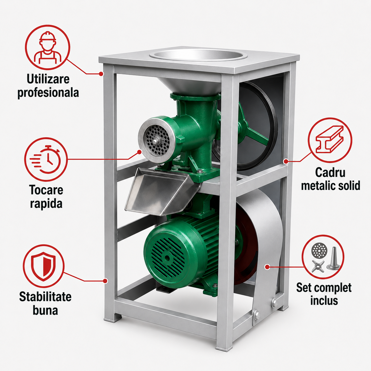 Masina Tocat Carne din Fonta cu Suport Inox + Metal