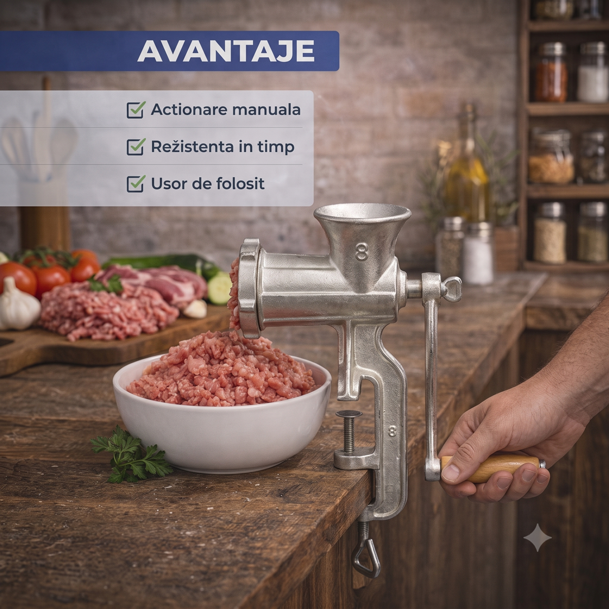 Masina Manuala de Tocat Carne Nr. 8 din Aluminiu Rezistent