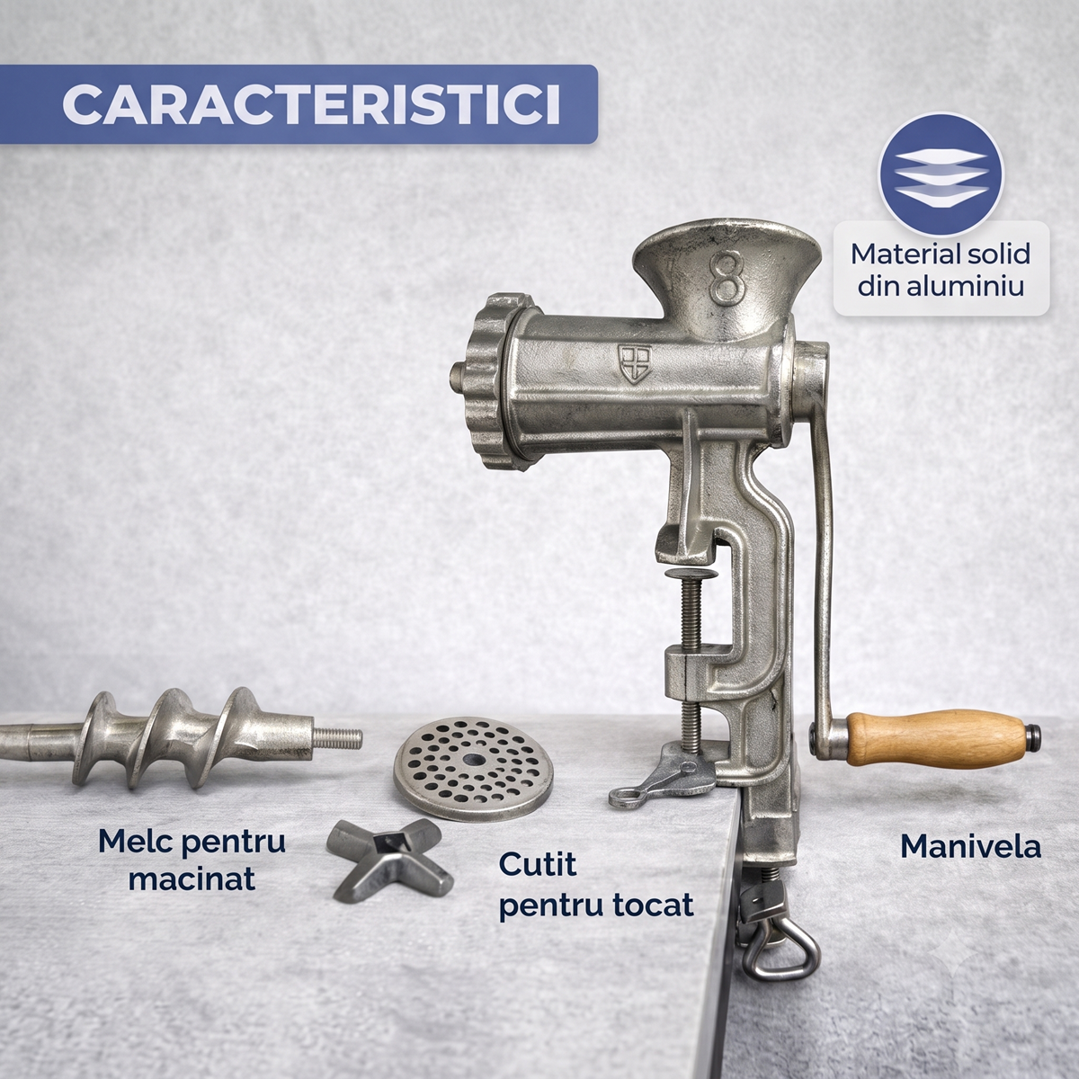Masina Manuala de Tocat Carne Nr. 8 din Aluminiu Rezistent