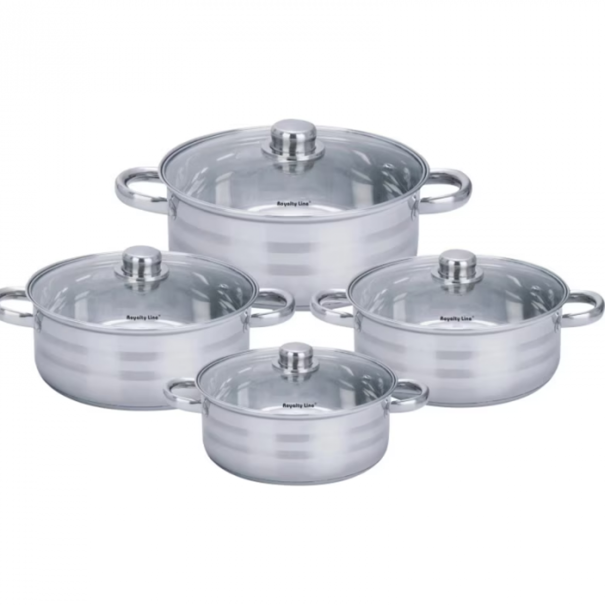 Set 4 cratite inox cu capace Royalty Line  4.5L, 5.8L, 7.3L, 9.1L