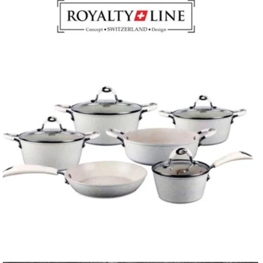 Set de Vase de Gatit Royalty Line 10 Piese, cu Capace din Sticla si Invelis din Marmura