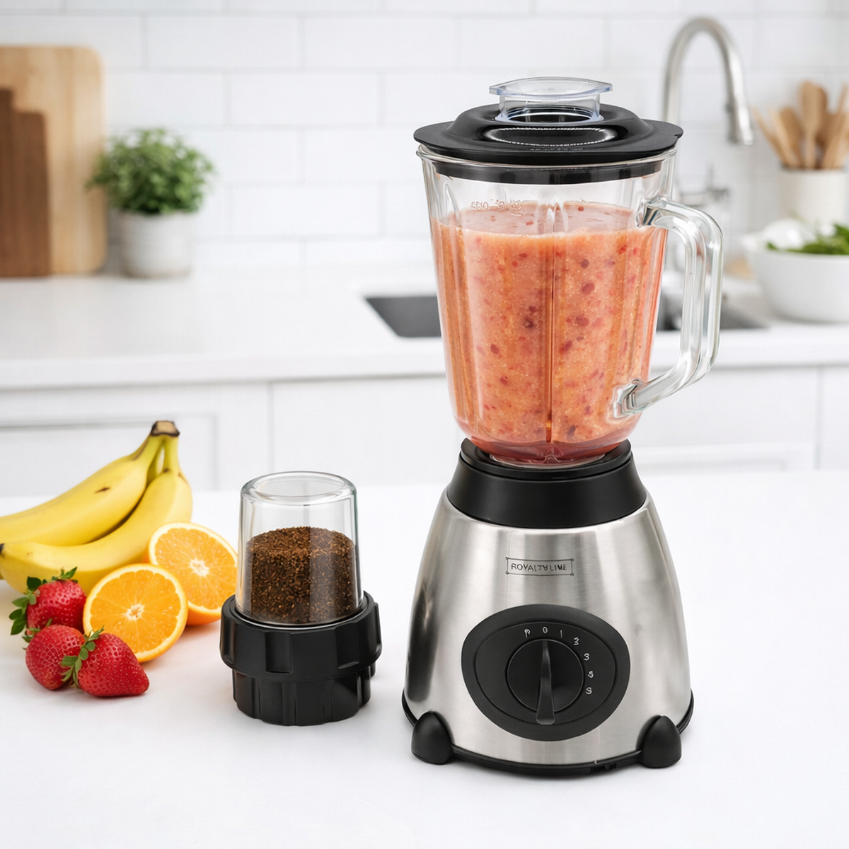 Blender 500W cu Bol Sticla 1.5L si Rasnita Cafea, 5 Viteze + Pulse