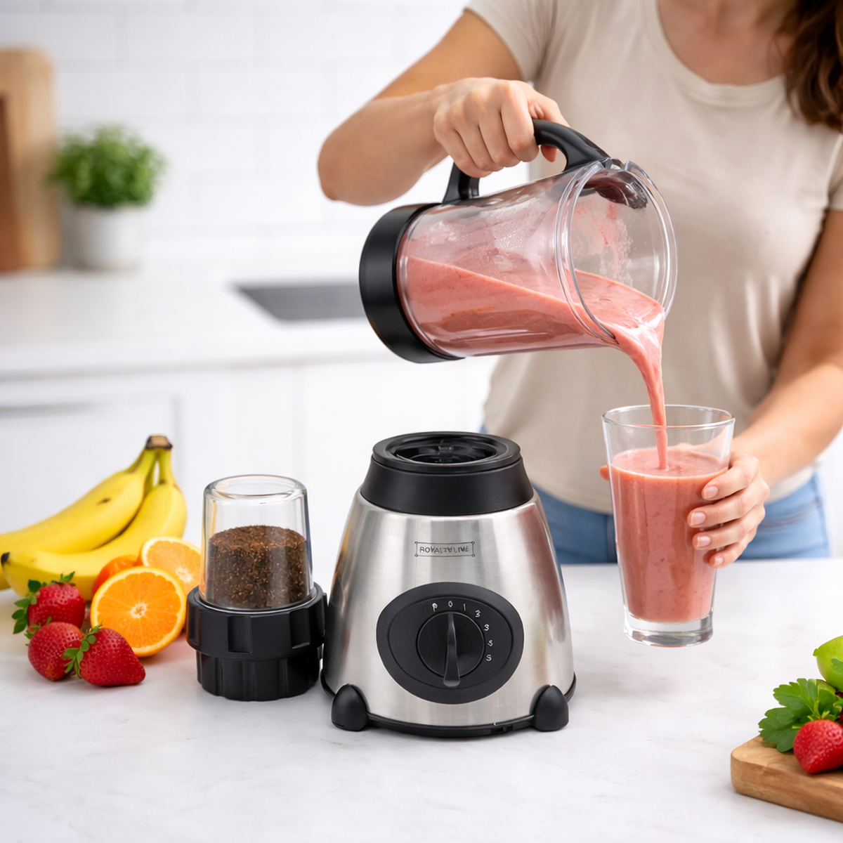 Blender 500W cu Bol Sticla 1.5L si Rasnita Cafea, 5 Viteze + Pulse