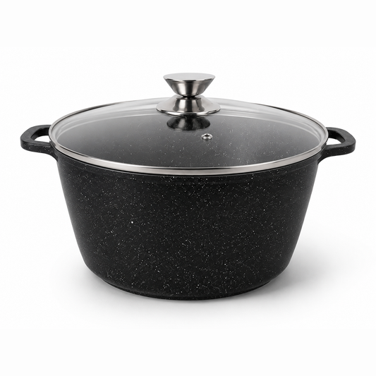 Oala Marmorata 28 cm, 10.5L, cu Capac Sticla Termorezistenta