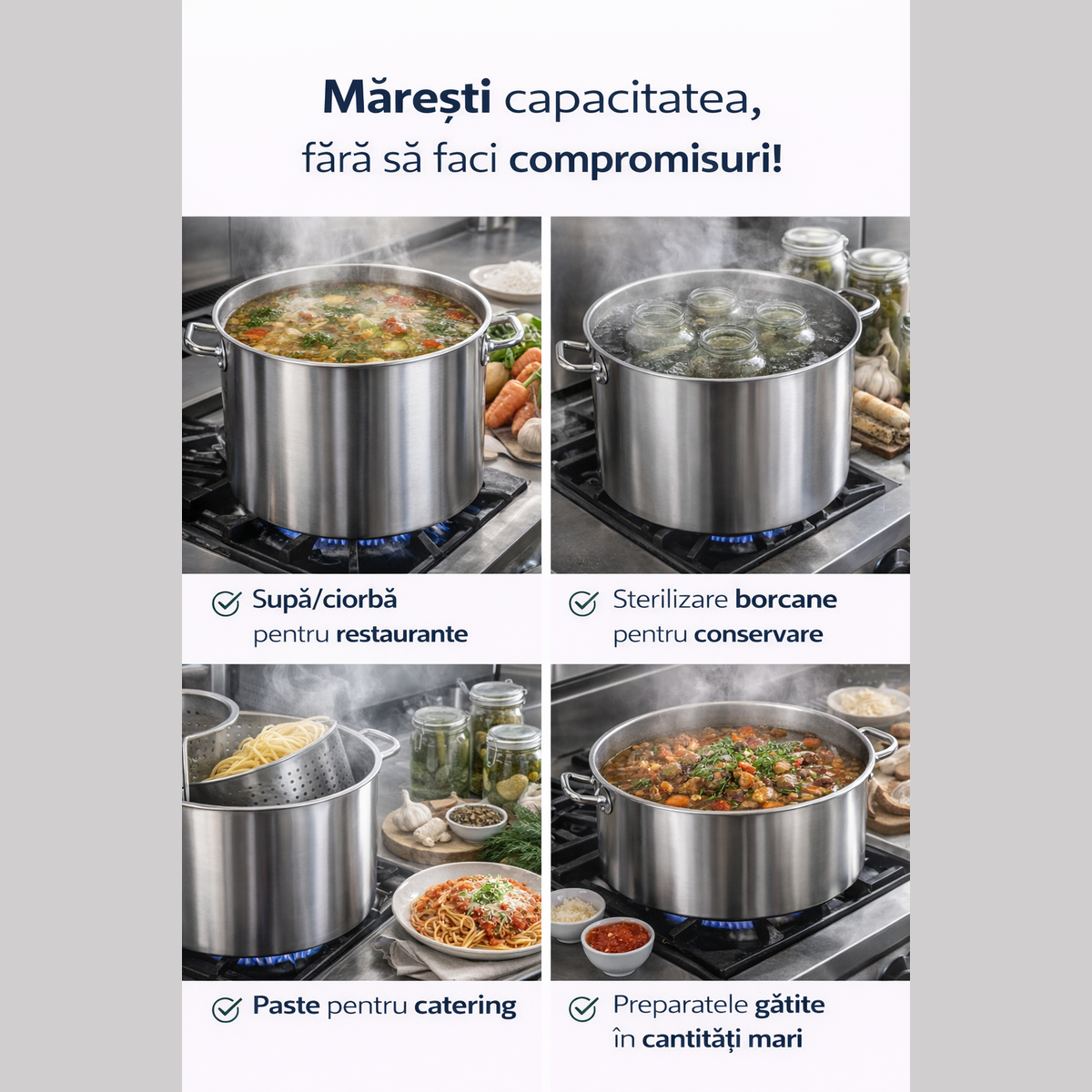 Oala Profesionala Inox 170L, 60x60 cm, Capac Inclus, Horeca