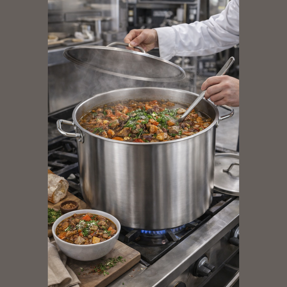 Oala Profesionala Inox 170L, 60x60 cm, Capac Inclus, Horeca