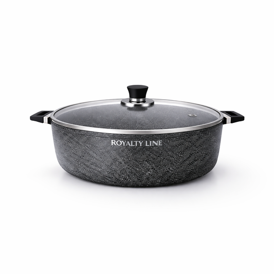 Oala din Aluminiu Turnat 44 cm, 24L, Acoperire Marmura, Capac Sticla, Royalty Line