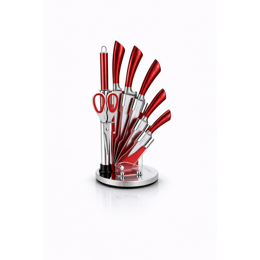 Set Cutite Bucatarie Royalty Line, 8 Piese, Inox, Suport Rotativ 360°