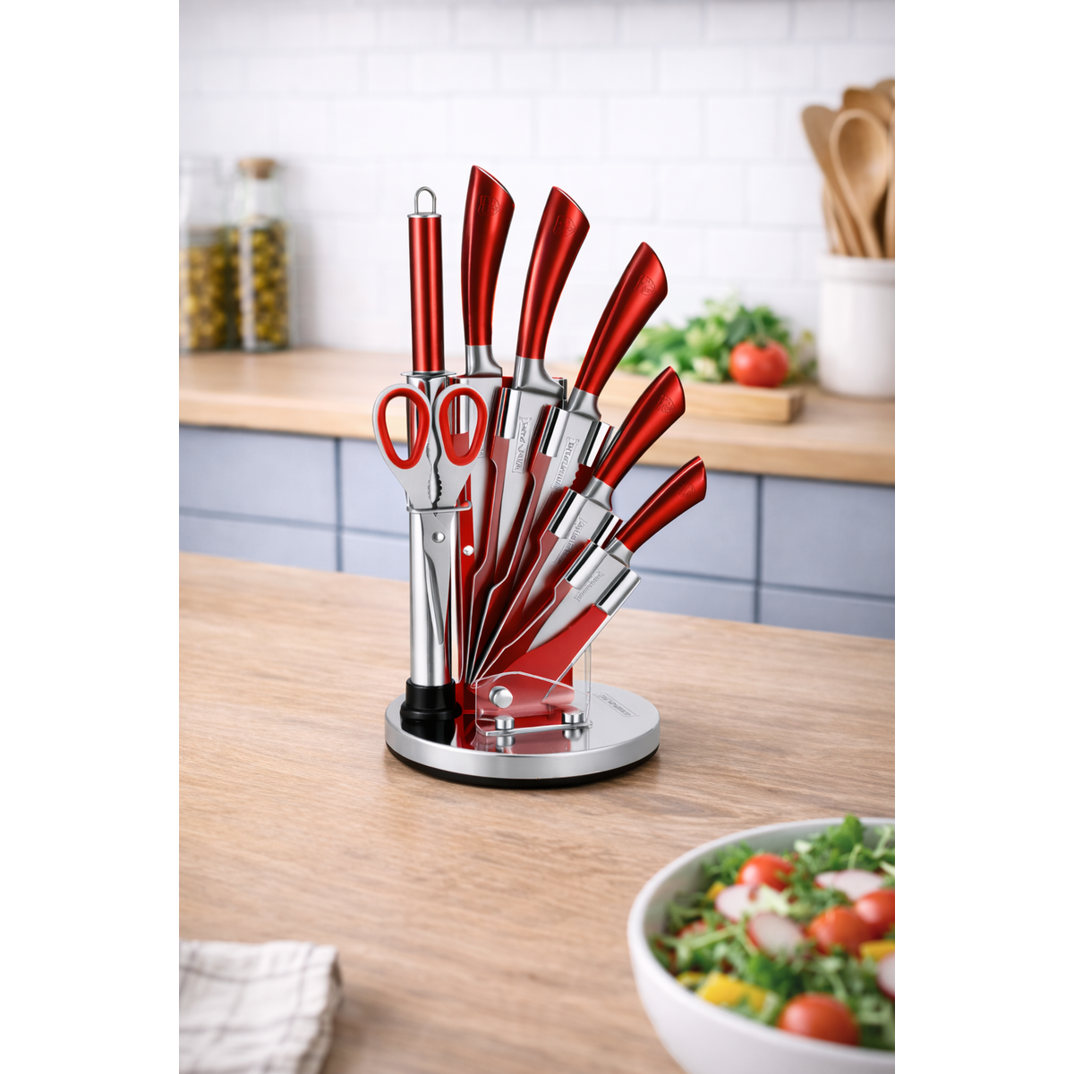 Set Cutite Bucatarie Royalty Line, 8 Piese, Inox, Suport Rotativ 360°