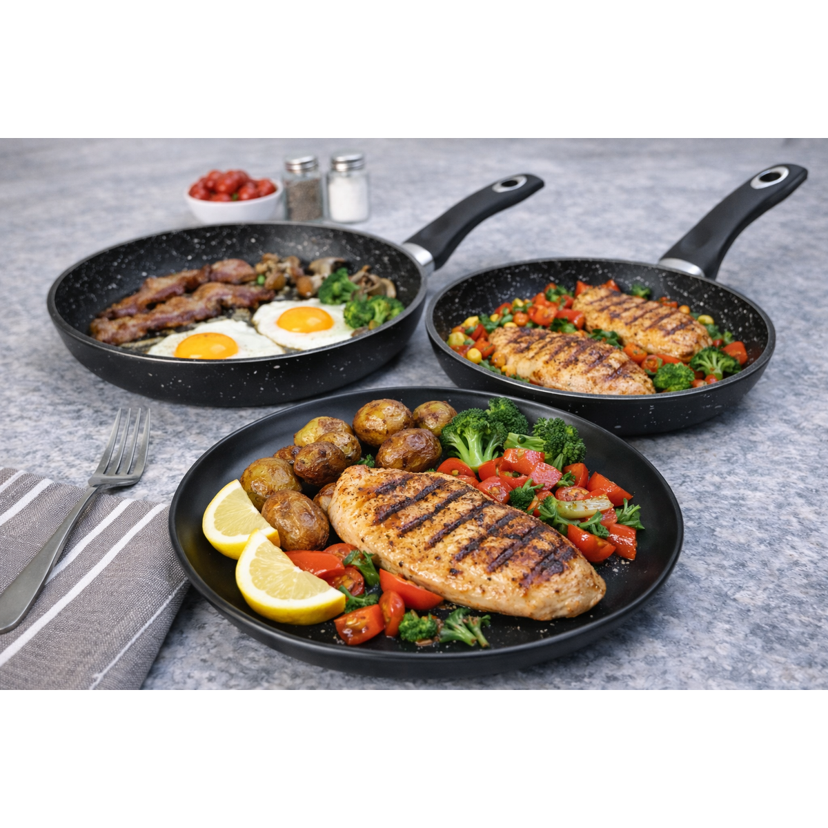 Set Tigai Royalty Line 20 cm, 24 cm, 28 cm, Antiaderente, Finisaj Marmorat