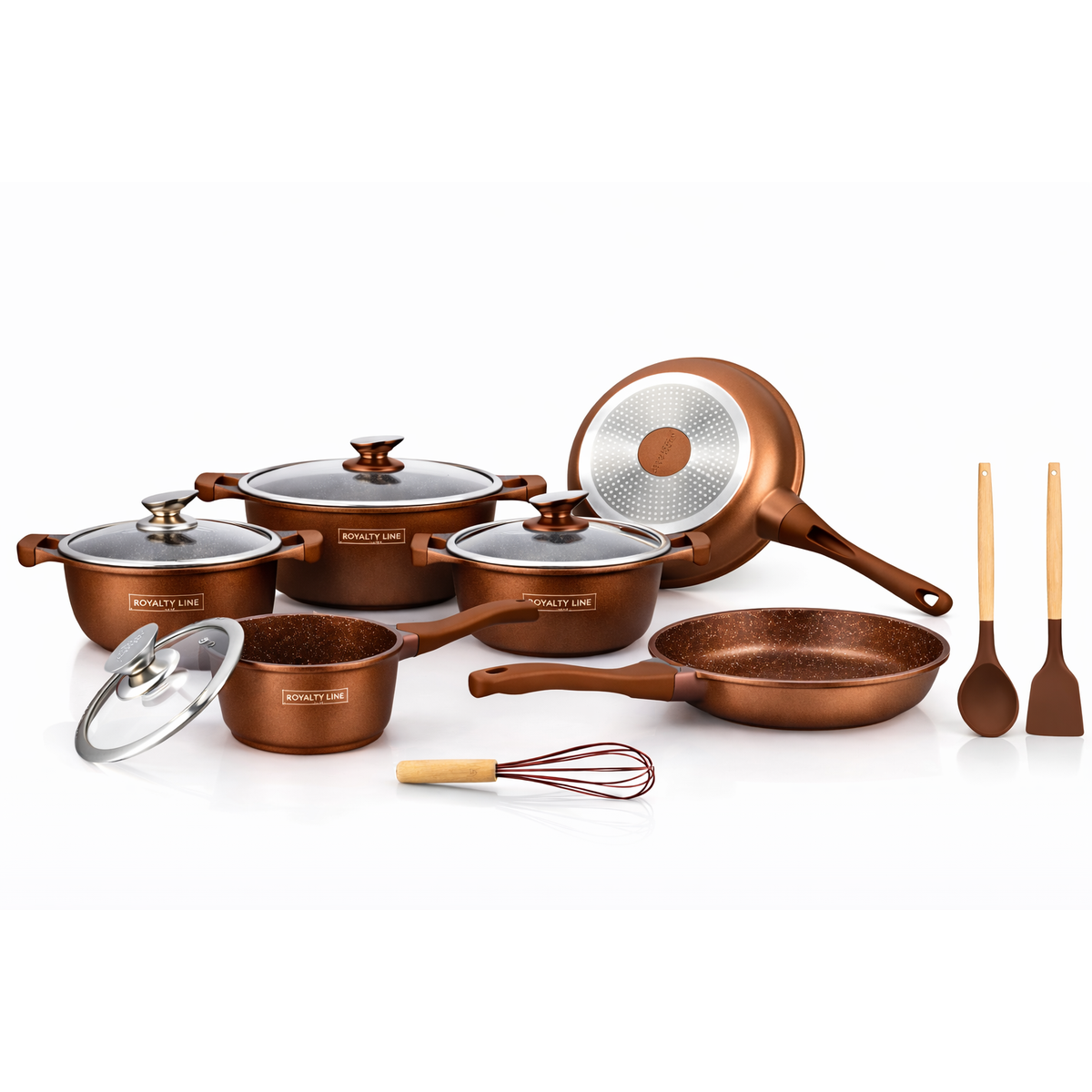 Set Vase de Gatit Royalty Line, 14 Piese, Marmura Antiaderenta, Inductie,Maro