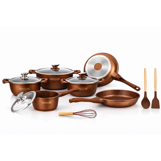 Set Vase de Gatit Royalty Line, 14 Piese, Marmura Antiaderenta, Inductie,Maro