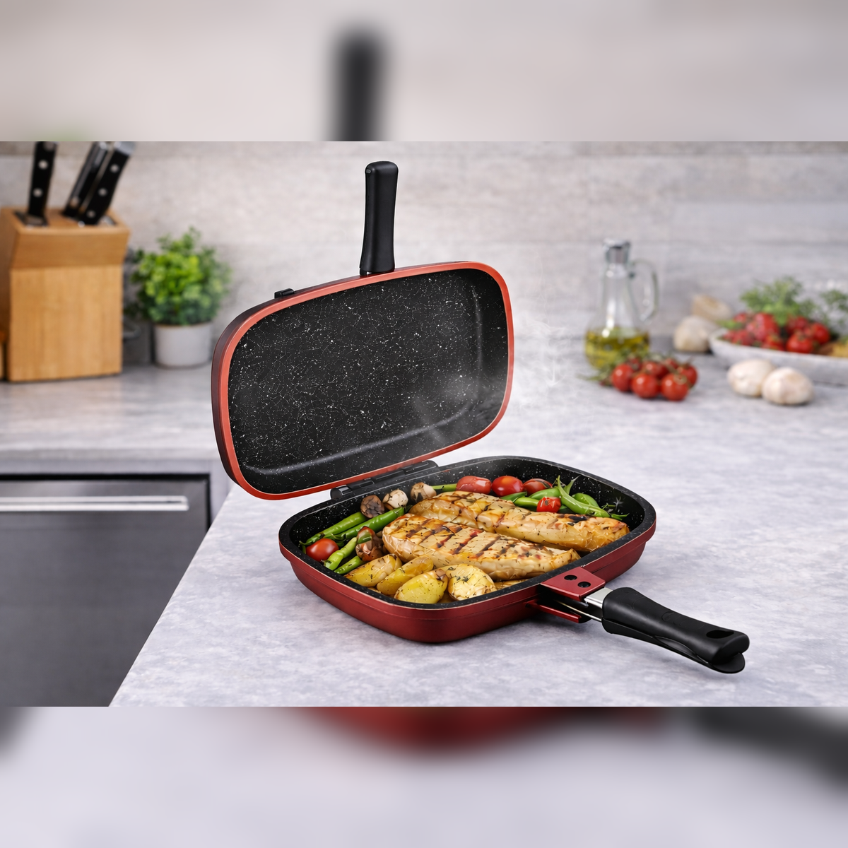 Tigaie Dubla Grill Marble 32 cm, Aluminiu Turnat, Royalty Line