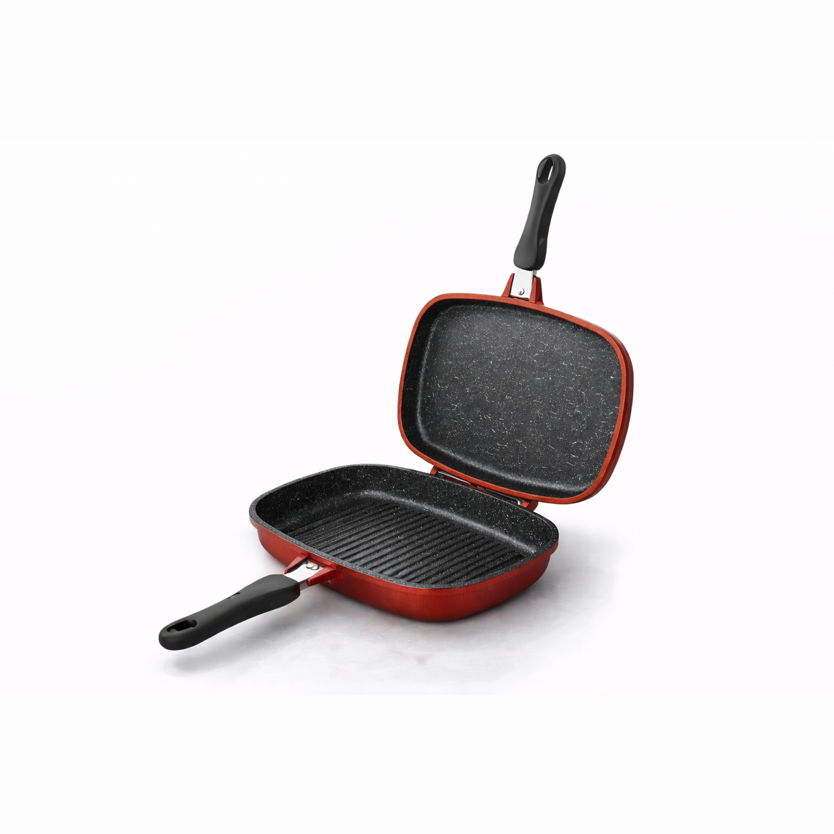 Tigaie Grill Dubla 34 cm, Aluminiu Turnat, Marmura Antiaderenta